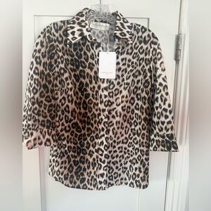 NWT Leopard Print Button-Front Blouse - Brown/Black